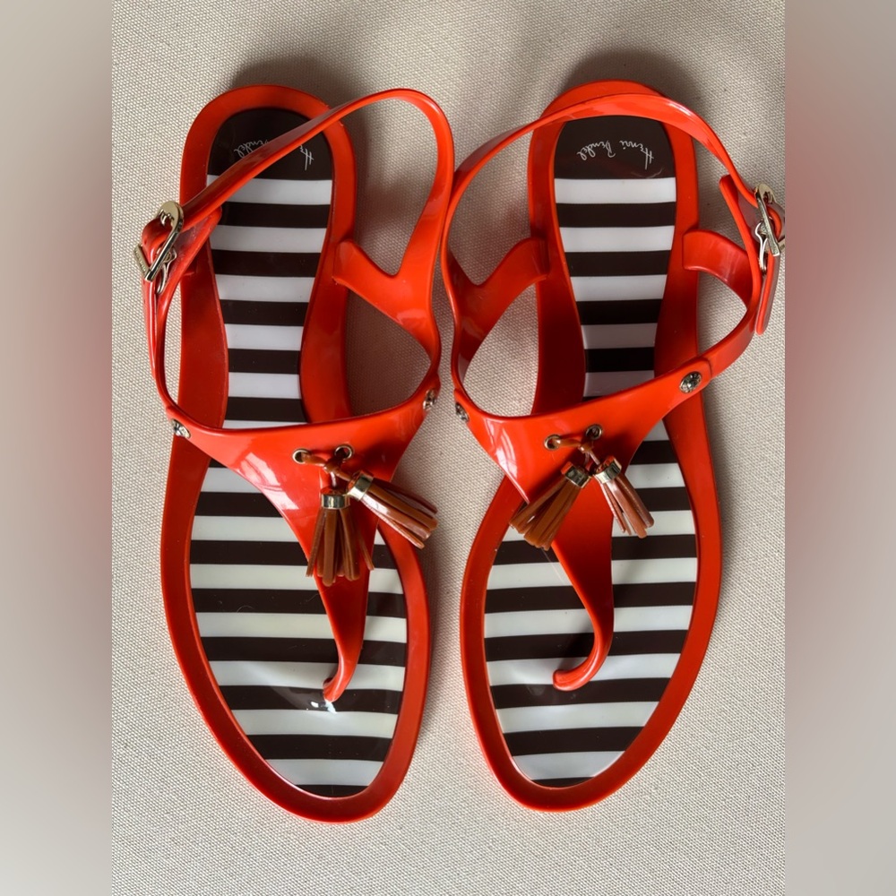 Henri Bendel Jelly Burnt Orange Sandals with Glossy Straps SZ:10